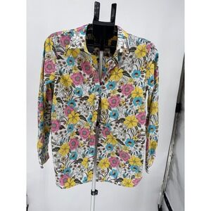 Talbots Button Down Shirt Women Large Multi Color Excellent Floral Cotton